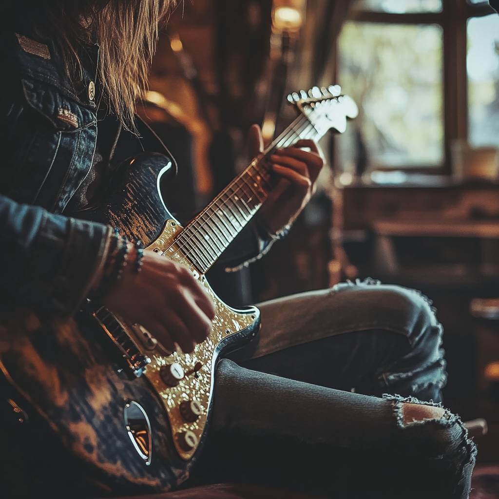 En gitarrist som spelar elgitarr
